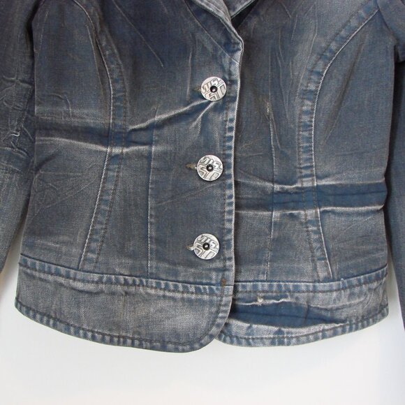 Vintage Y2K Miss Sixty Jacket Denim Jean Distressed Utility Gray Blue Medium - Picture 4 of 16